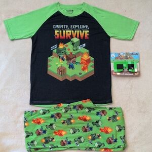 Boys Minecraft Pajama Set 6/8 + NWT Creeper Sunglasses Bundle